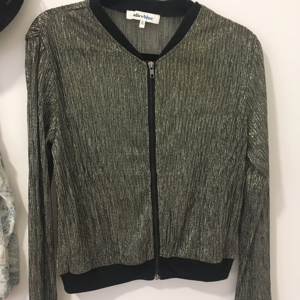aliceblue zip up, sheer metallic jacket - s